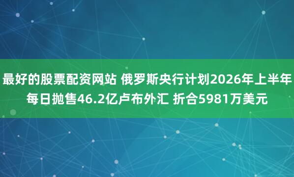 最好的股票配资网站 俄罗斯央行计划2026年上半年每日抛售46.2亿卢布外汇 折合5981万美元